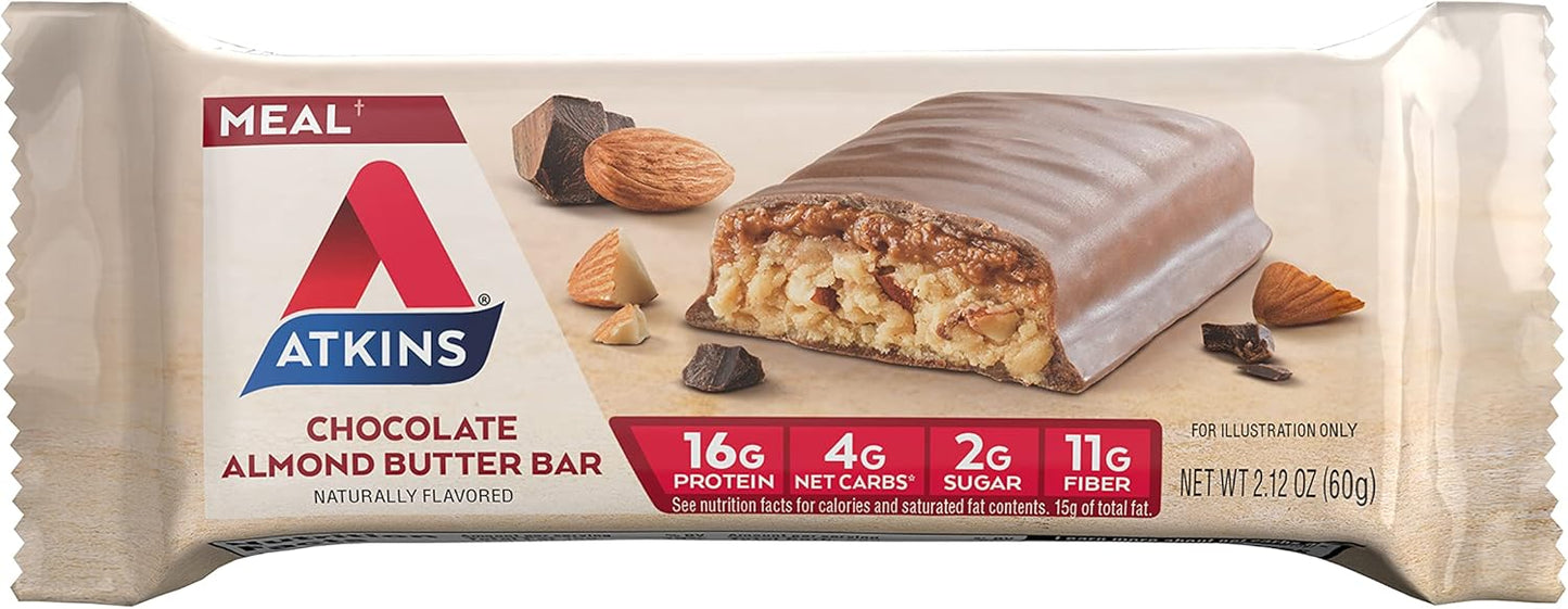 Atkins Endulge Chocolate Caramel Mousse Bar & Chocolate Almond Butter Protein Meal Bar Bundle - Low Sugar, High Fiber, Keto-Friendly, 10 Count