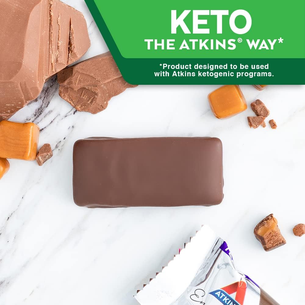 Atkins Endulge Chocolate Caramel Mousse Bars - Low Sugar Dessert, High Fiber Snack, 20 Bars Total