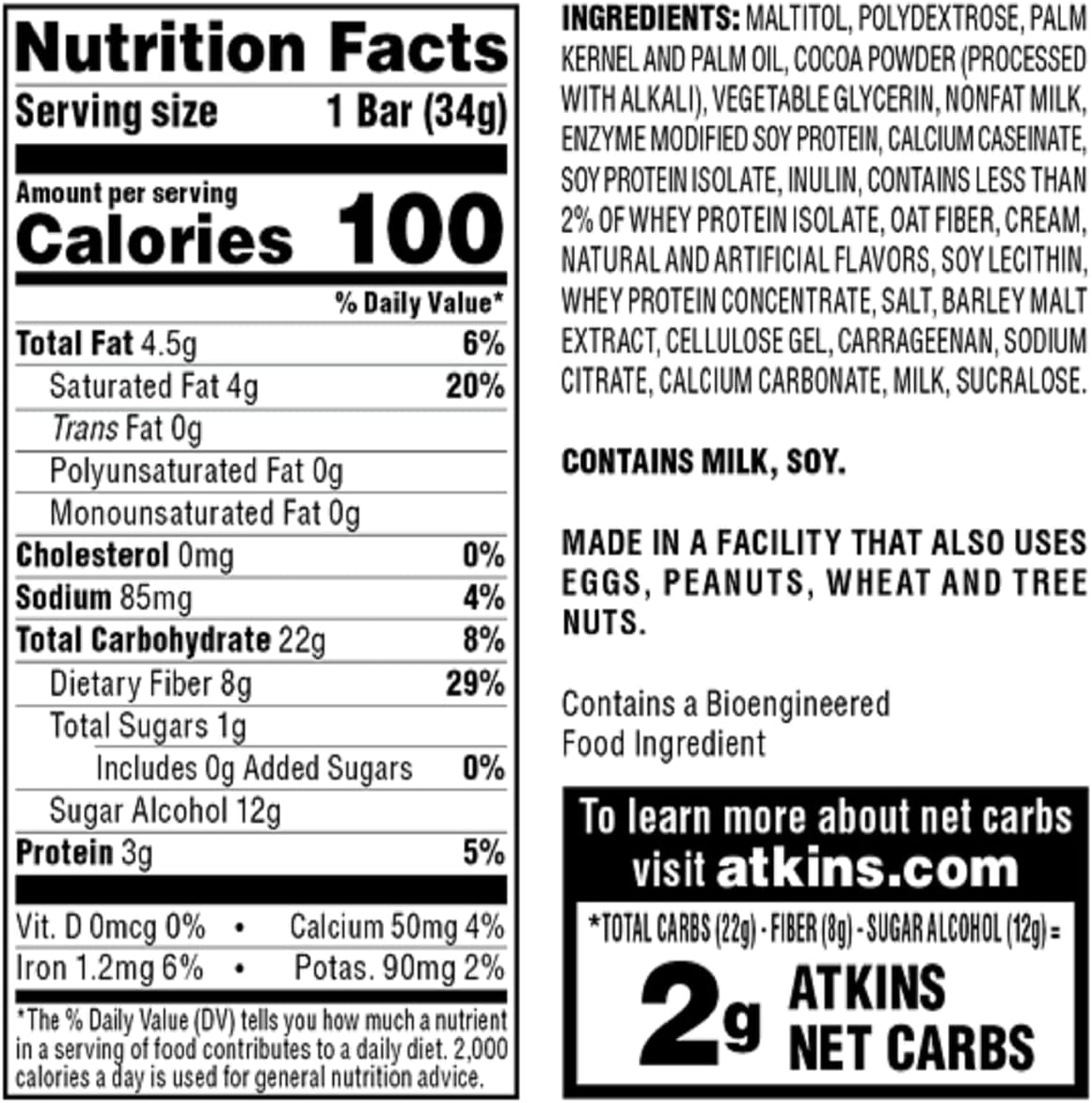 Atkins Endulge Chocolate Caramel Mousse Bars - Low Sugar Dessert, High Fiber Snack, 20 Bars Total