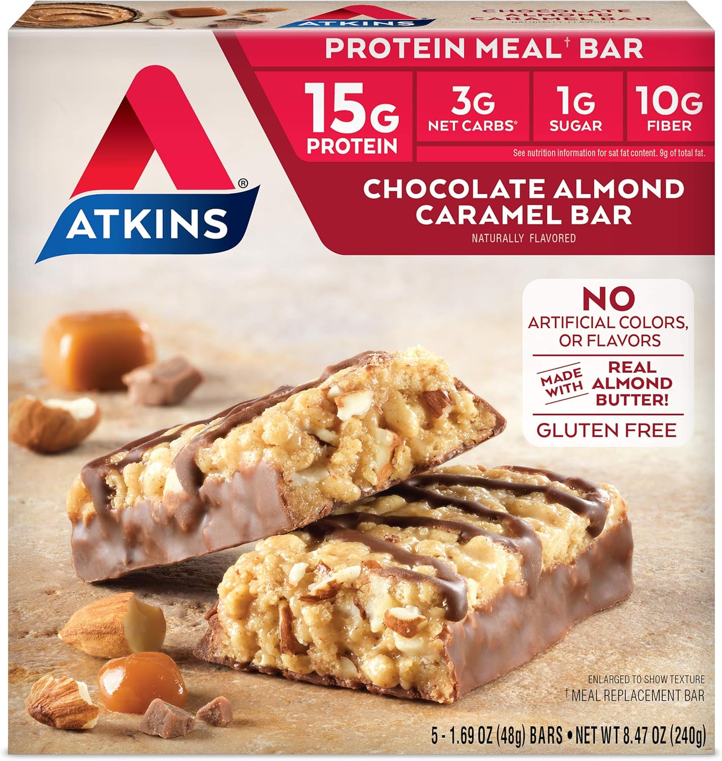 Atkins Endulge Chocolate Caramel Mousse & Chocolate Almond Caramel Bars - 10 Count, Low Sugar, High Fiber, Keto-Friendly