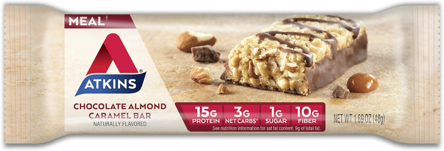 Atkins Endulge Chocolate Caramel Mousse & Chocolate Almond Caramel Bars - 10 Count, Low Sugar, High Fiber, Keto-Friendly