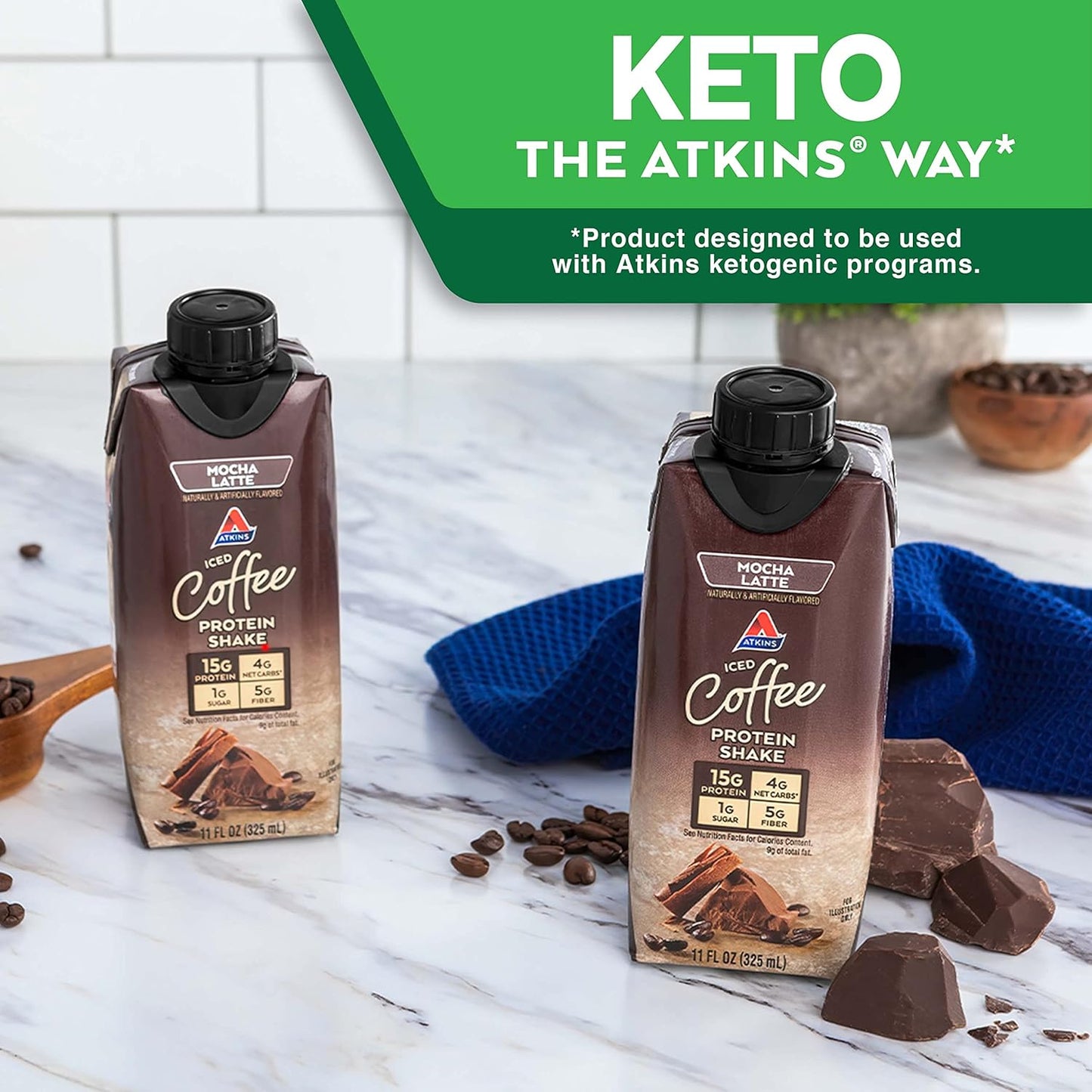 Atkins Mocha Latte Protein Shake 11 Fl Oz 4 Pack - Low Carb, High Protein Drink