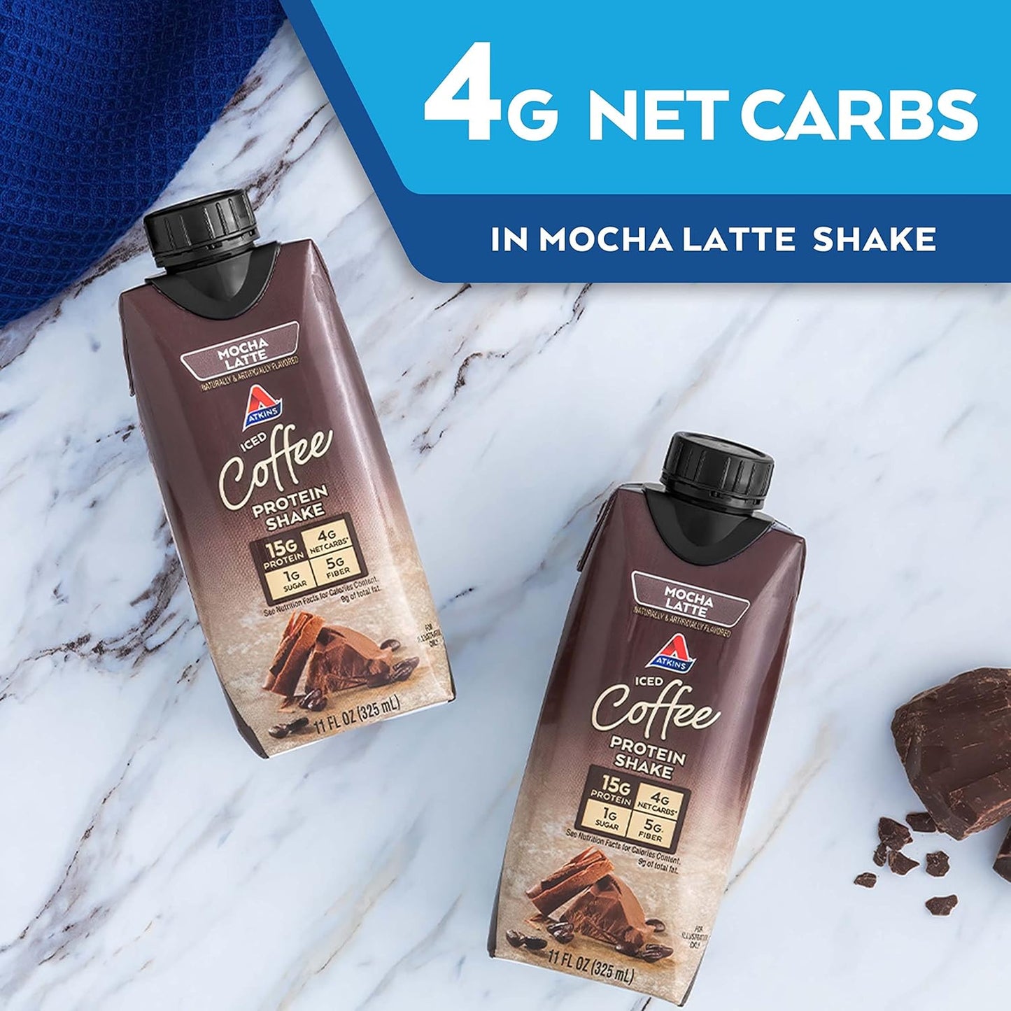 Atkins Mocha Latte Protein Shake 11 Fl Oz 4 Pack - Low Carb, High Protein Drink