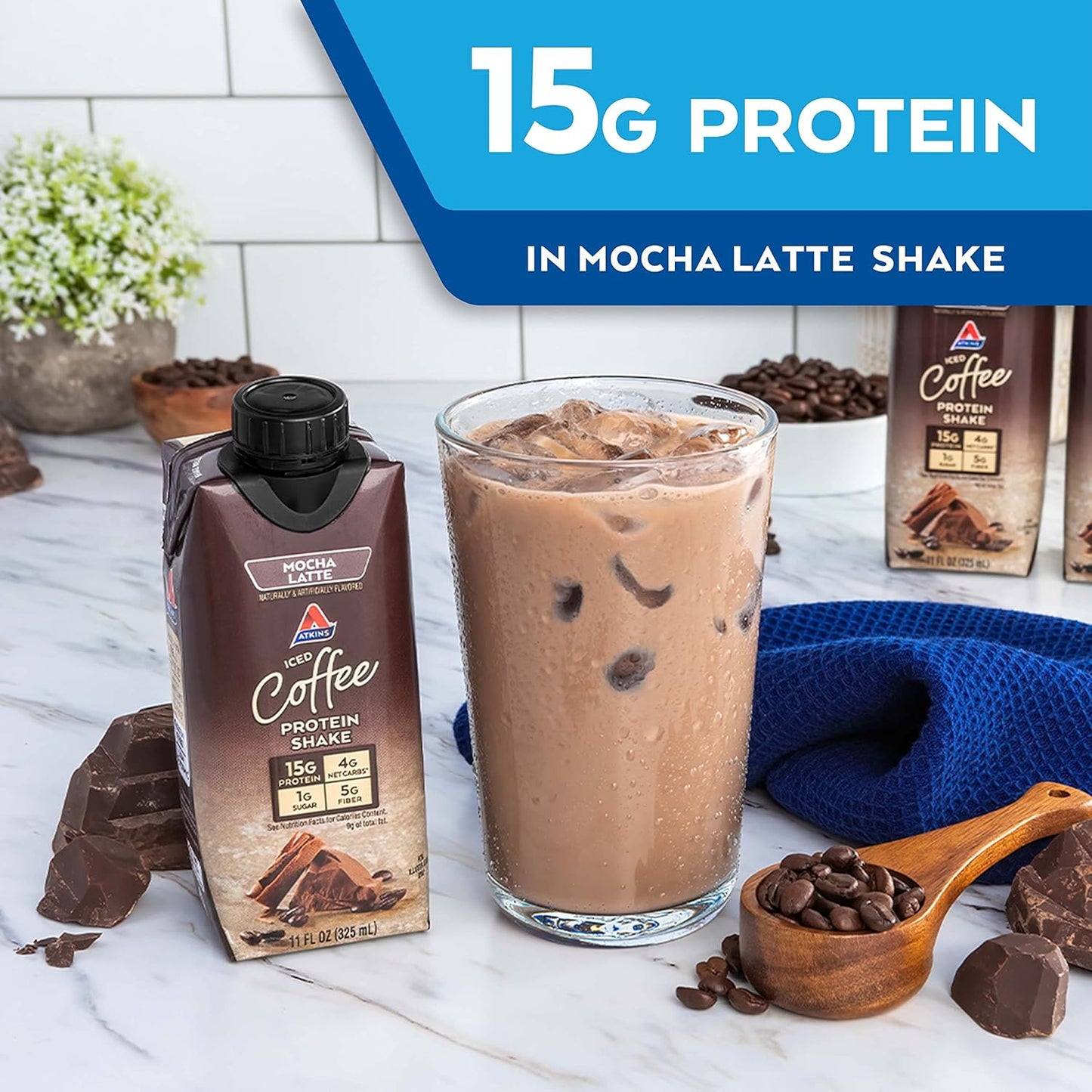 Atkins Mocha Latte Protein Shake 11 Fl Oz 4 Pack - Low Carb, High Protein Drink