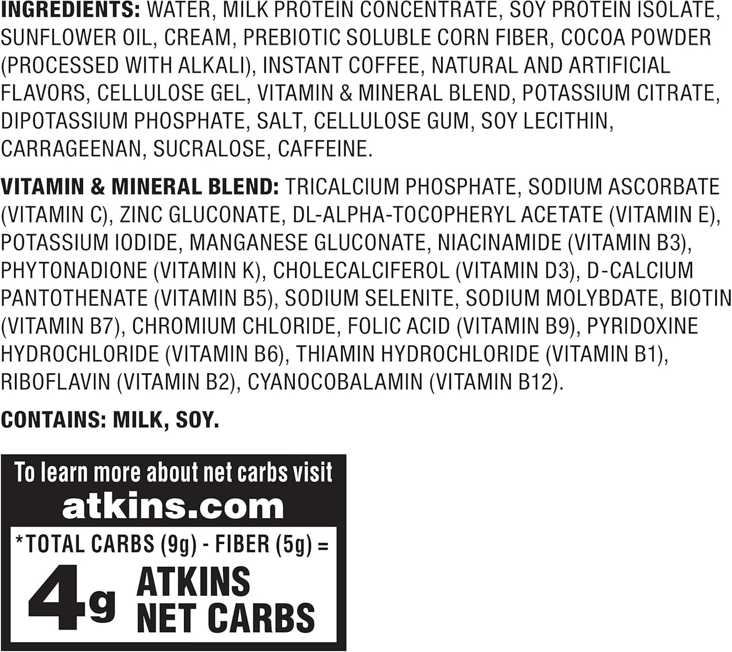 Atkins Mocha Latte Protein Shake 11 Fl Oz 4 Pack - Low Carb, High Protein Drink