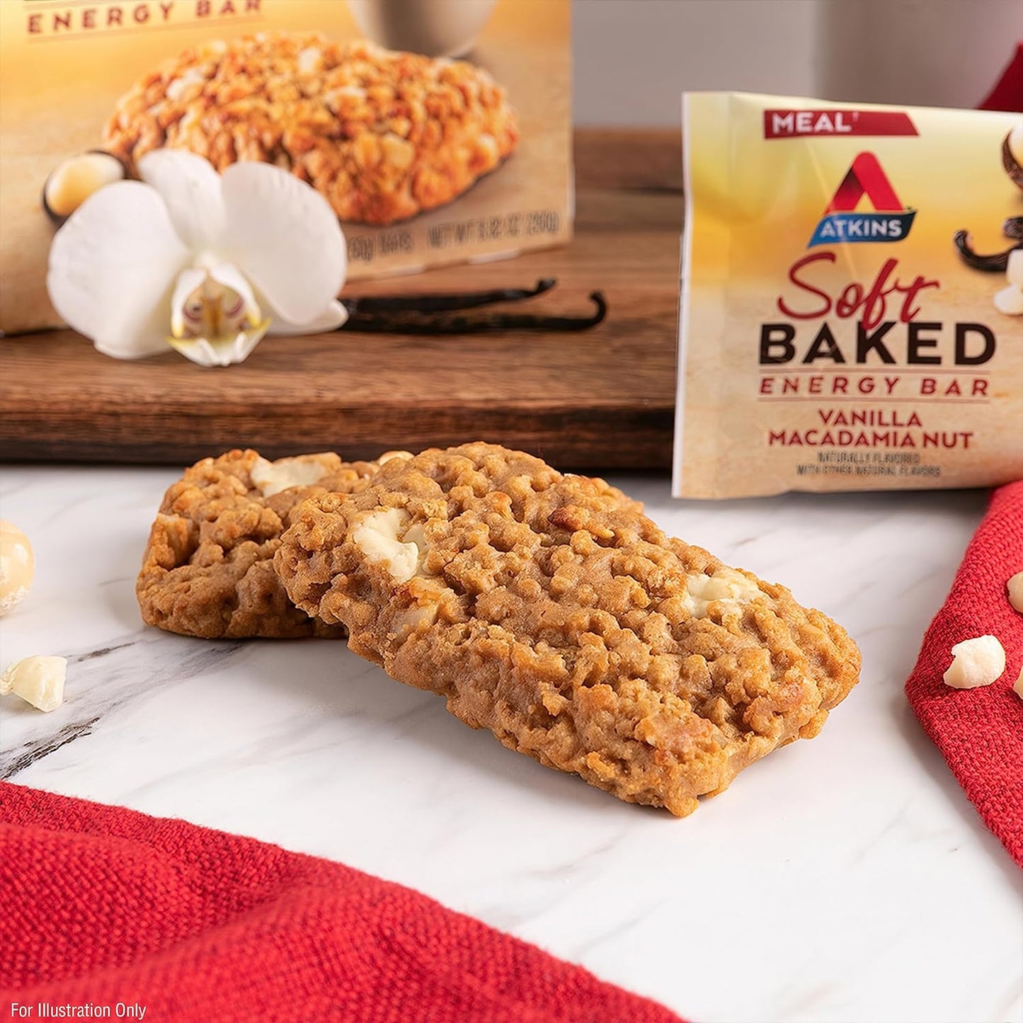 Atkins Vanilla Macadamia Nut Soft Baked Energy Bars - High Protein, Low Sugar, Fiber-Rich - 20 Bars