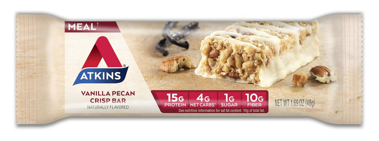 Atkins Vanilla Pecan Crisp Protein Meal Bar - High Fiber, Low Sugar, Keto-Friendly - 5 Count