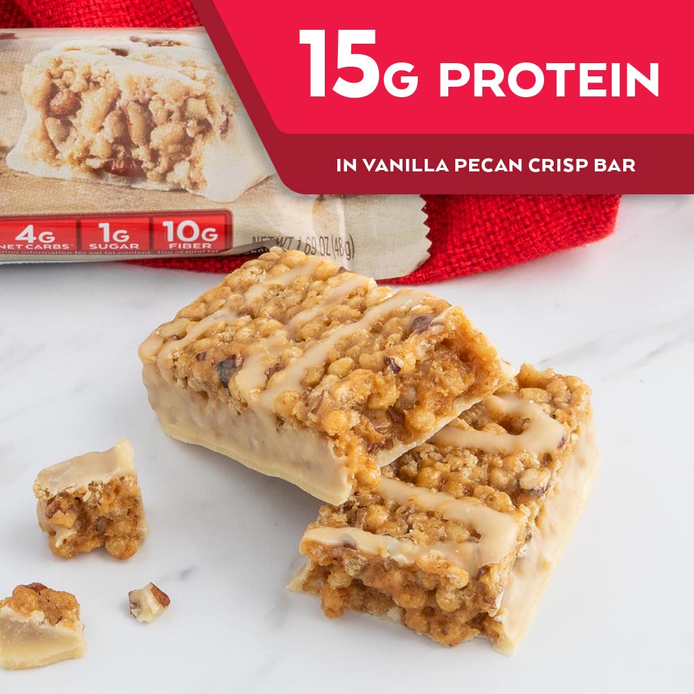 Atkins Vanilla Pecan Crisp Protein Meal Bar - High Fiber, Low Sugar, Keto-Friendly - 5 Count
