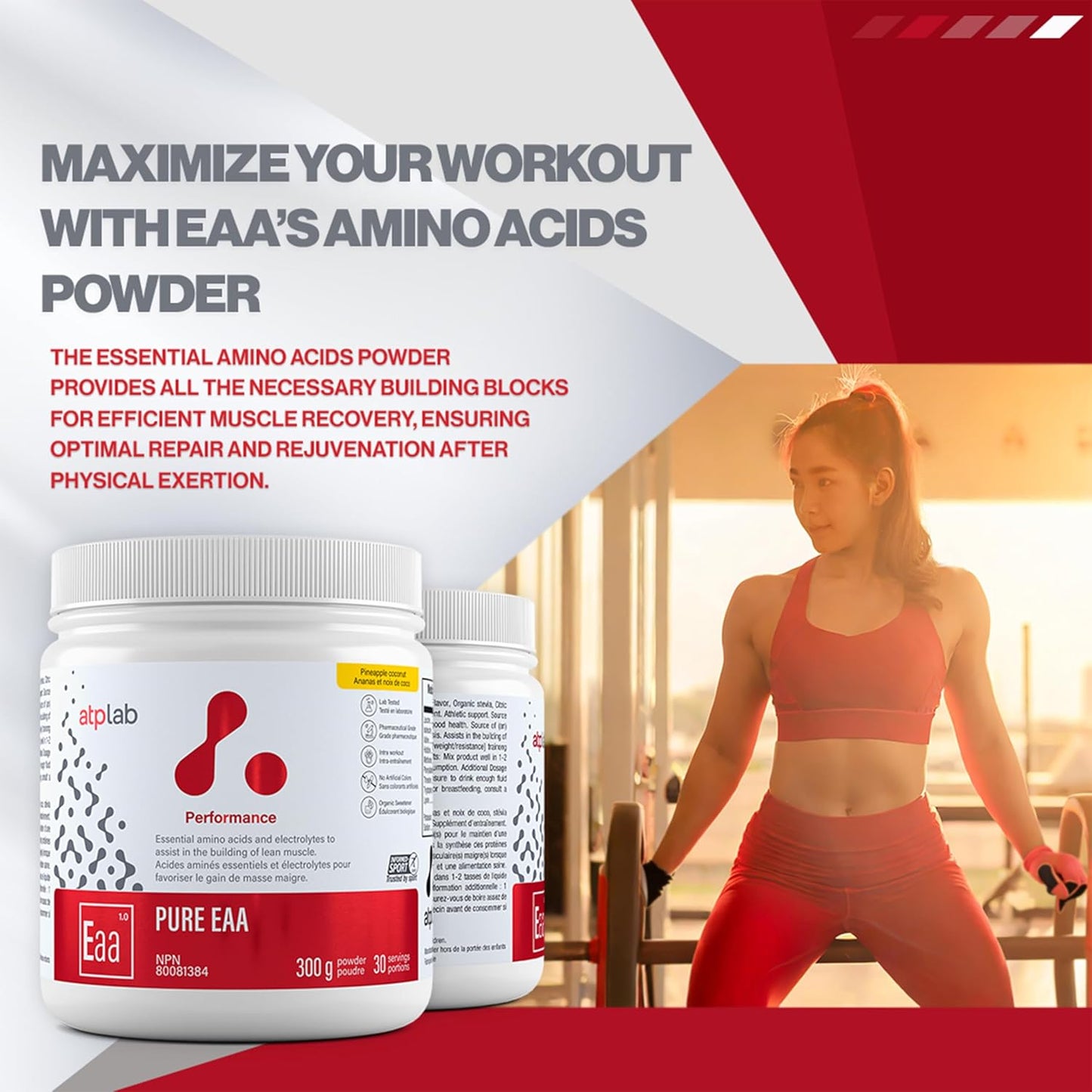 ATP LAB EAA Supplement Powder - Pineapple Coconut Flavour - 300g - Essential Amino Acids for Muscle Recovery and Building