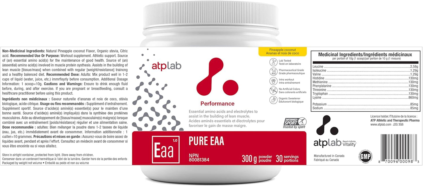 ATP LAB EAA Supplement Powder - Pineapple Coconut Flavour - 300g - Essential Amino Acids for Muscle Recovery and Building
