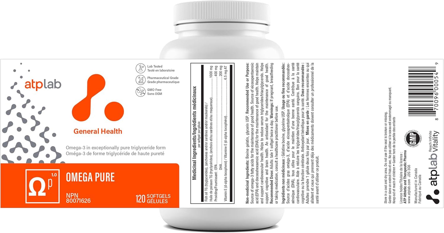ATP LAB Omega Pure Softgels - Fish Oil Triglyceride Form - Brain & Cognitive Health - EPA DHA Omega 3 Fatty Acids