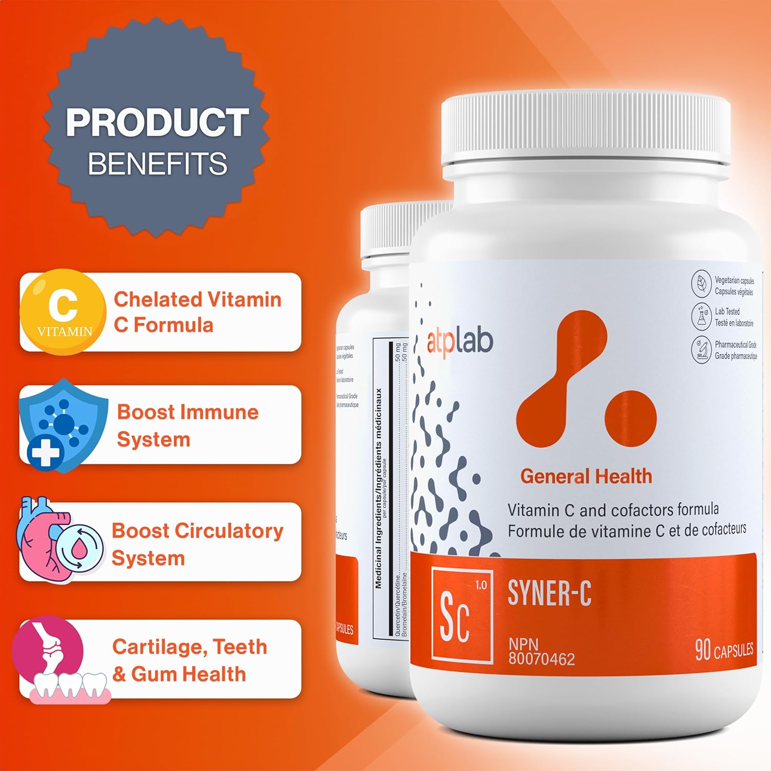 ATP LAB Syner-C 90 Capsules - Ultra-Potent Chelated Vitamin C Formula with Quercetin for Immunity Boost