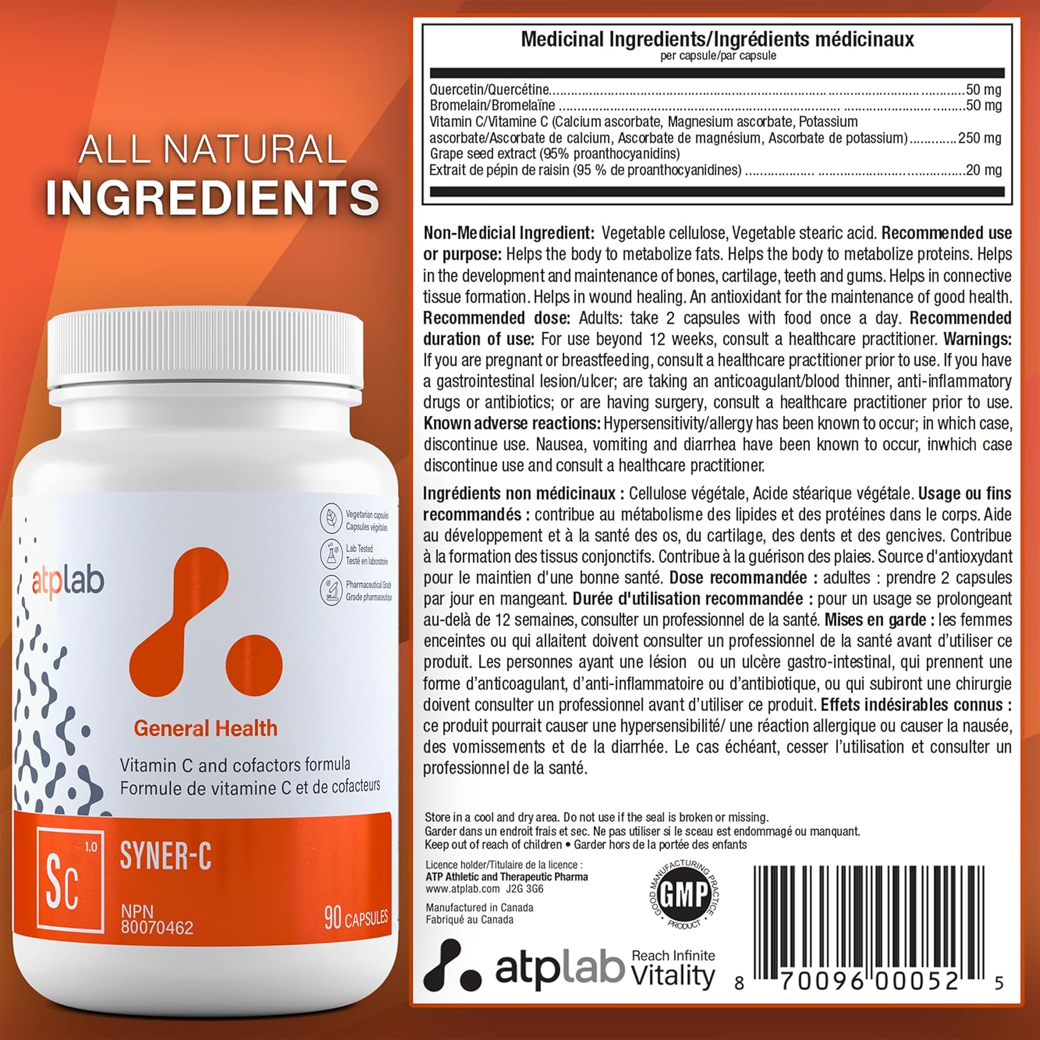 ATP LAB Syner-C 90 Capsules - Ultra-Potent Chelated Vitamin C Formula with Quercetin for Immunity Boost
