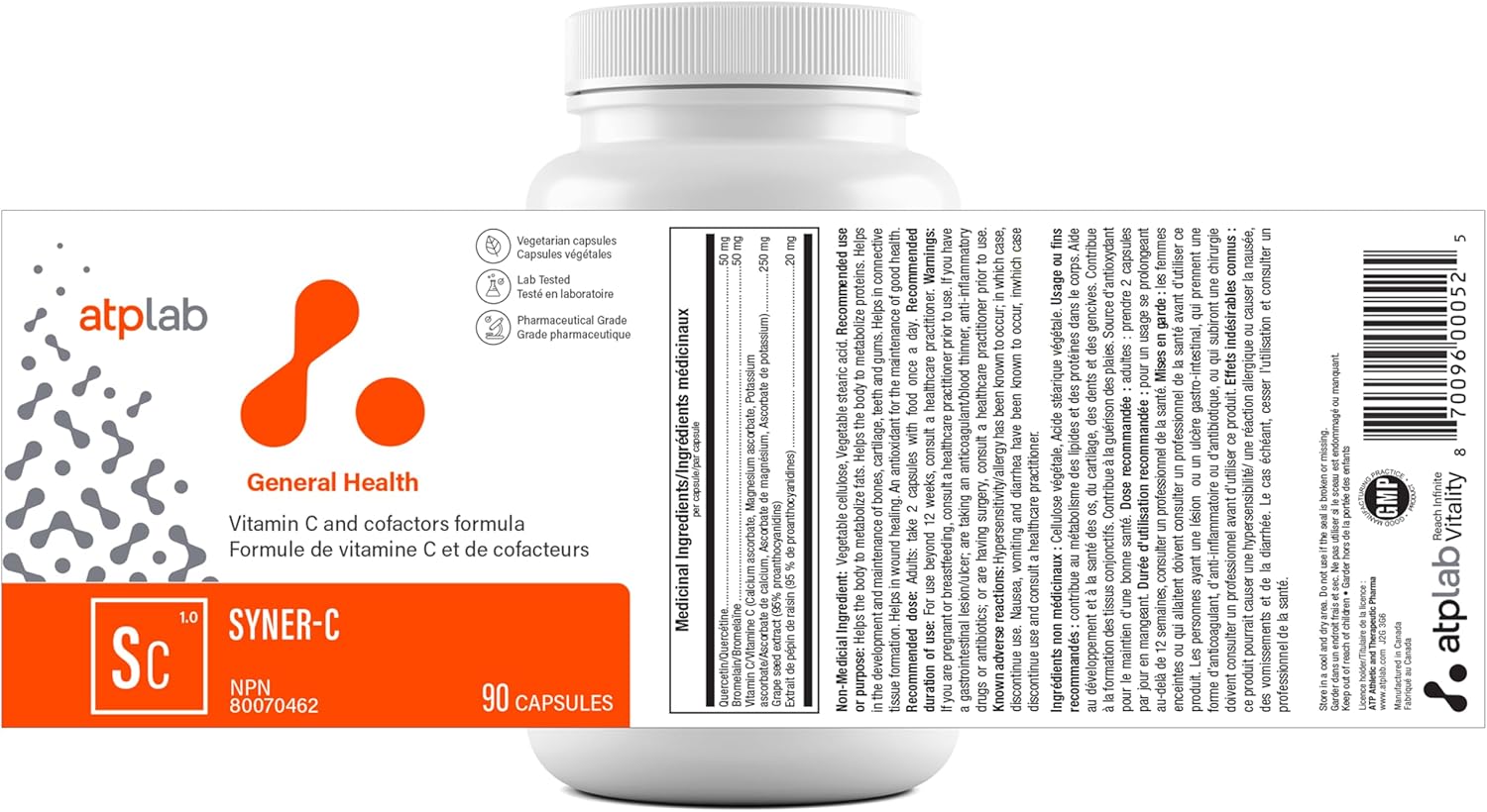 ATP LAB Syner-C 90 Capsules - Ultra-Potent Chelated Vitamin C Formula with Quercetin for Immunity Boost