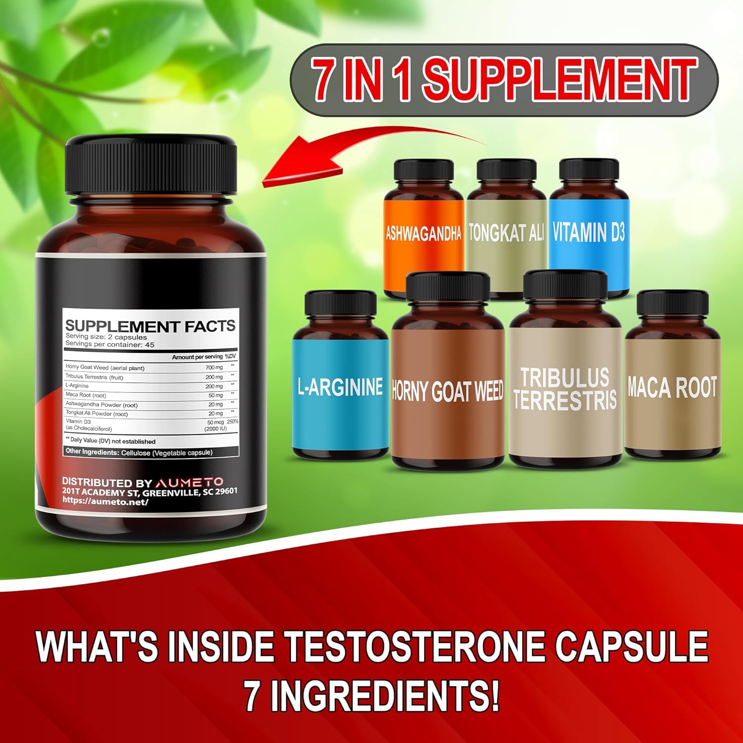 AUMETO 8IN1 Ultra Test Support Supplement with Tribulus Terrestris, Tongkat Ali, Maca Root, Beet Root, L-Arginine, Vitamin D3 - Enhanced Strength, Stamina & Muscle Growth - 90 Capsules