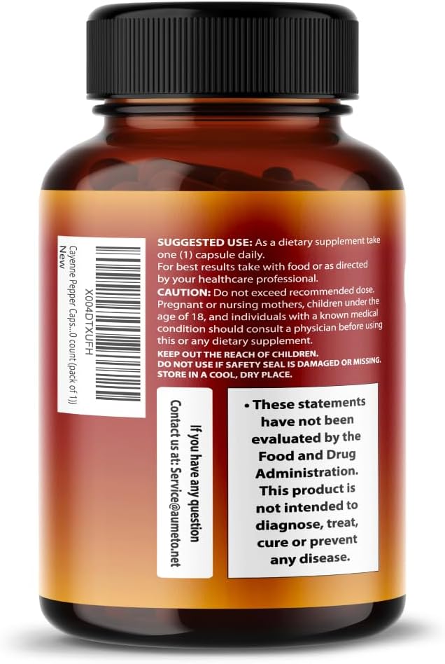 AUMETO Cayenne Pepper Capsules - Enhanced Formula with Cinnamon, Ginger, Cardamom, Hawthorn Berry - Promotes Digestion, Circulation & Wellness (180 Count)