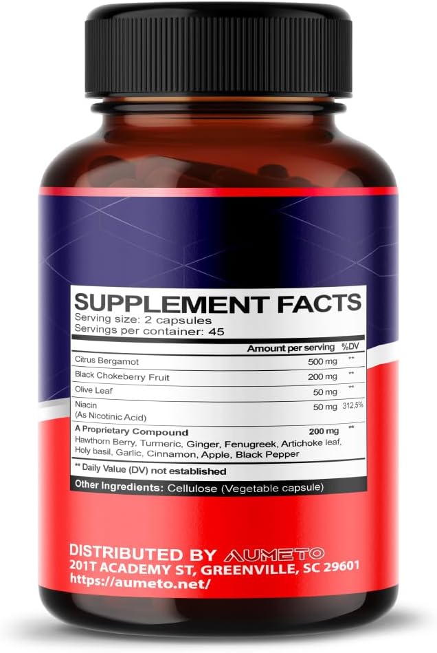 AUMETO CholestShield - Advanced 14-in-1 Formula for Healthy Cholesterol Levels - Citrus Bergamot, Black Chokeberry, Hawthorn Berry - USA Made - 90 Count