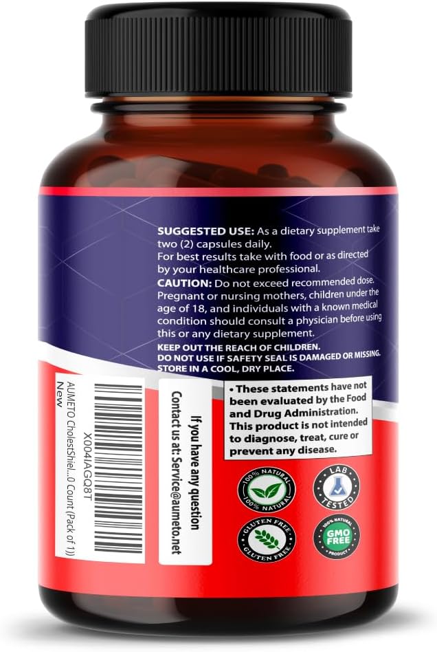 AUMETO CholestShield - Advanced 14-in-1 Formula for Healthy Cholesterol Levels - Citrus Bergamot, Black Chokeberry, Hawthorn Berry - USA Made - 90 Count