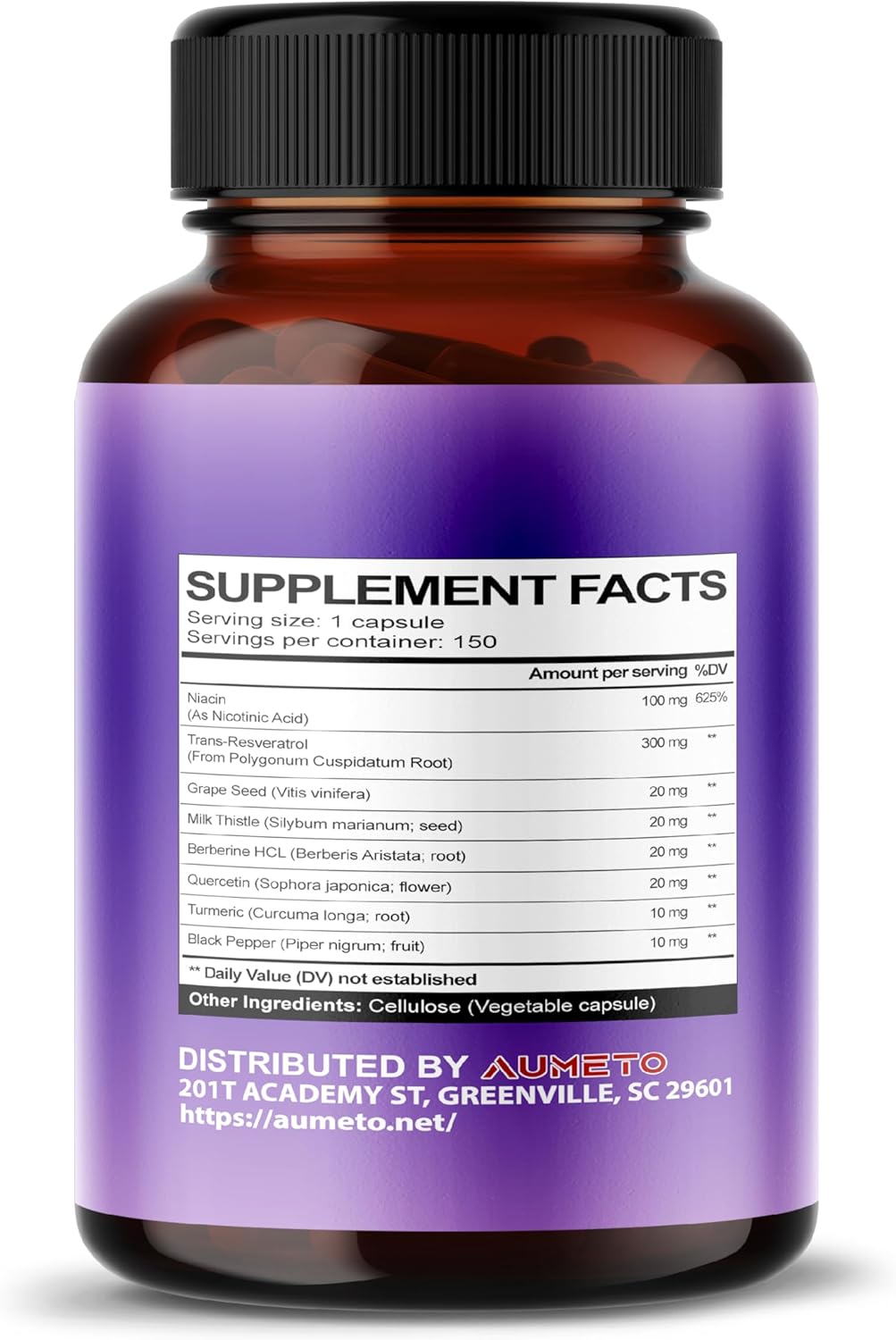 AUMETO Ultra Resveratrol Supplement - 8-in-1 Formula with Grape Seed, Milk Thistle, Niacin - 150 Count Pack