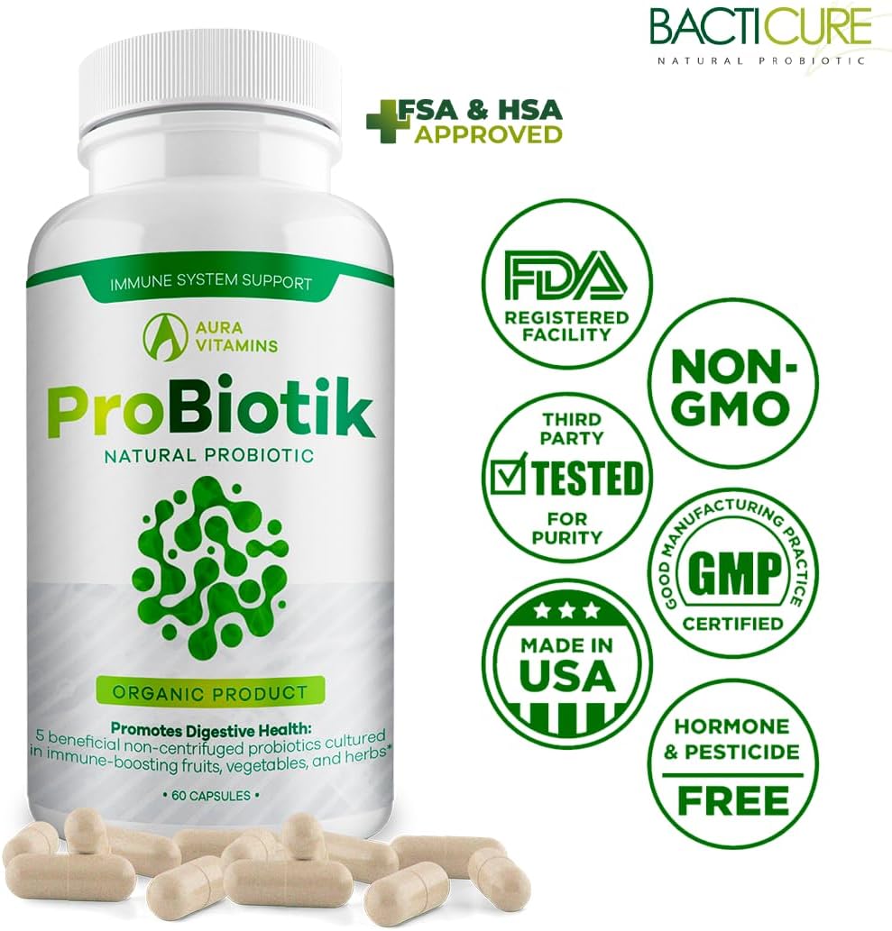 AURA VITAMINS Probiotik Enzyme Blend Supplement for Gut Health - 60ct (2 Pack)
