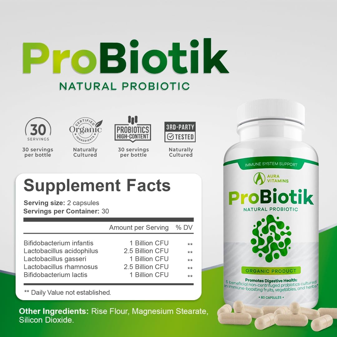 AURA VITAMINS Probiotik Enzyme Blend Supplement for Gut Health - 60ct (2 Pack)