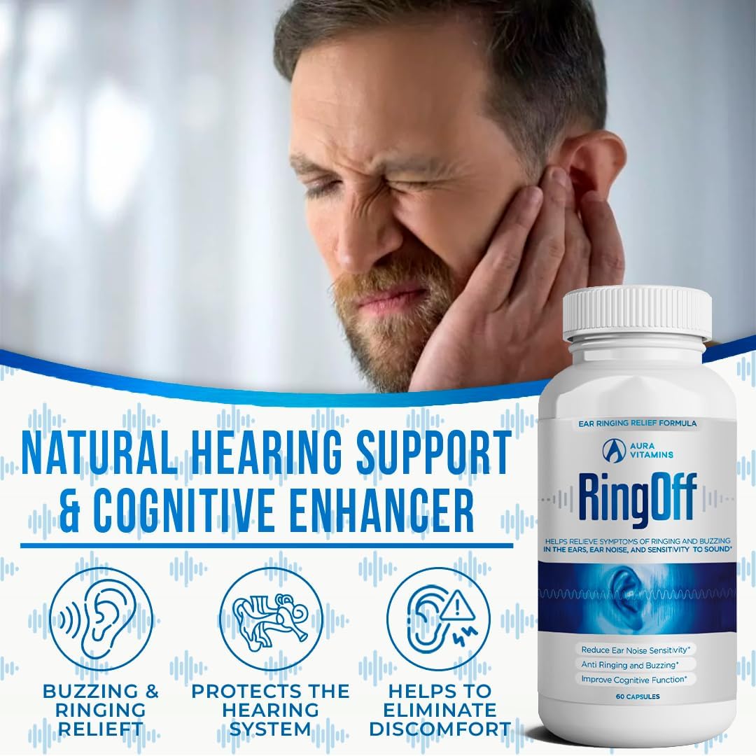 AURA VITAMINS Ring Off (120 Caps) – Effective Tinnitus Relief with Ginkgo Biloba & Zinc Picolinate for Inner Peace & Hearing Health