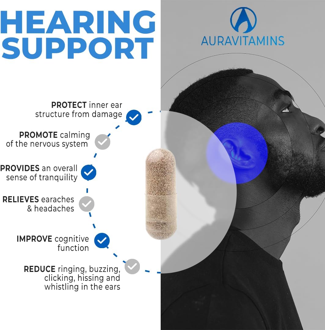 AURA VITAMINS Ring Off (120 Caps) – Effective Tinnitus Relief with Ginkgo Biloba & Zinc Picolinate for Inner Peace & Hearing Health