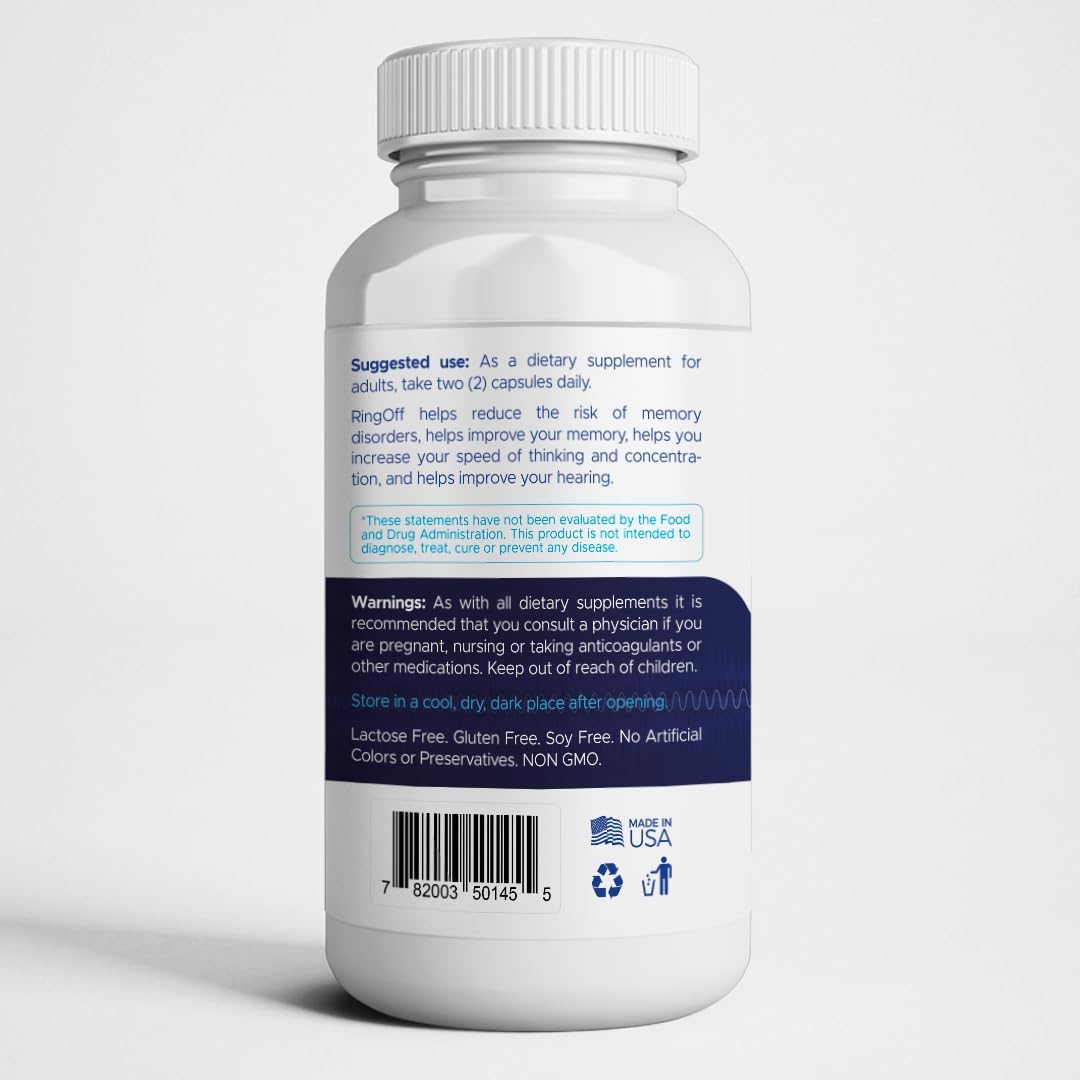 AURA VITAMINS Ring Off (120 Caps) – Effective Tinnitus Relief with Ginkgo Biloba & Zinc Picolinate for Inner Peace & Hearing Health