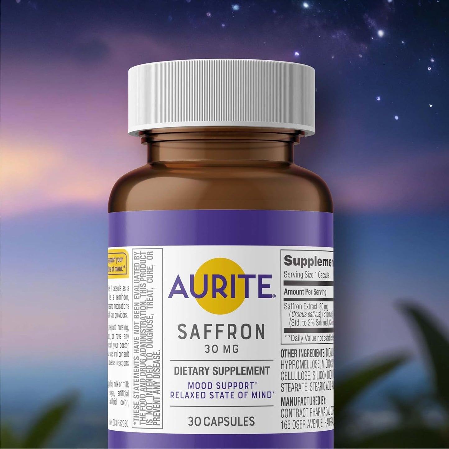 Aurite Saffron Supplement for Stress Management & Mood Support - 60 Count, 30mg Saffron, Memory Support, Vegetarian, Non-GMO, Gluten & Soy-Free - 2 Month Supply for Women & Men