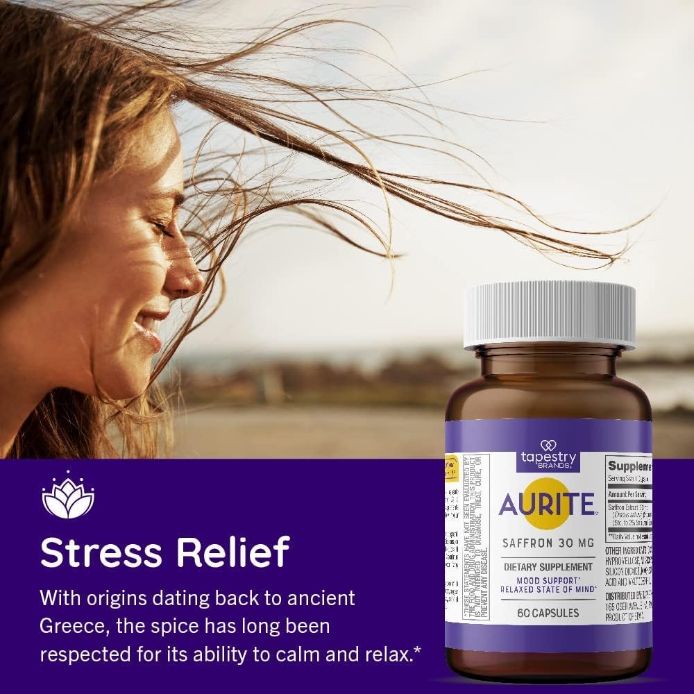 Aurite Stress Management Bundle: Ashwagandha & Saffron Supplements for Mood Support and Memory - Vegetarian, Non-GMO, Gluten & Soy-Free