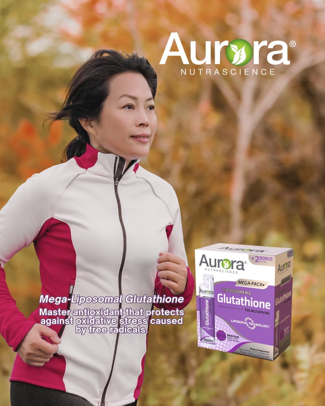 Aurora Nutrascience Mega-Liposomal Liquid Glutathione 750mg - Immune Support, Antioxidant - 10 Packets, Gluten-Free, Non-GMO - 6.8oz