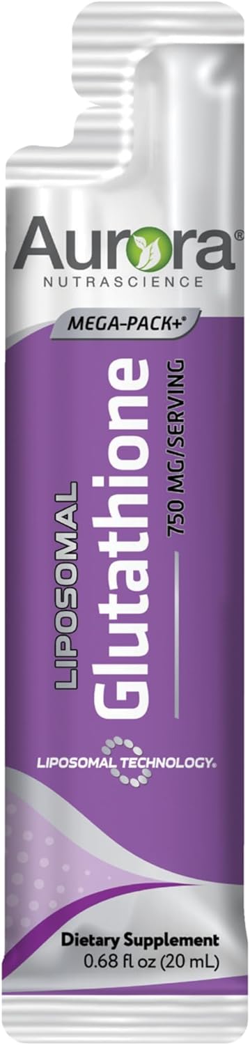 Aurora Nutrascience Mega-Liposomal Liquid Glutathione 750mg - Immune Support, Antioxidant - 10 Packets, Gluten-Free, Non-GMO - 6.8oz