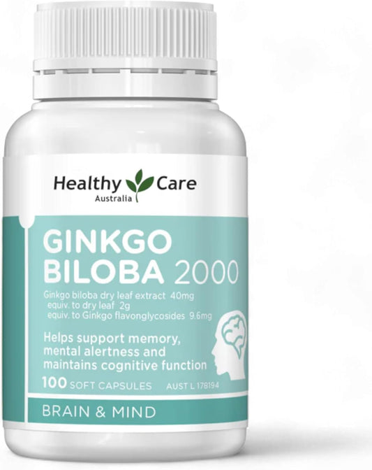 Australian Made Ginkgo Biloba Capsules - 2000mg - 100 Count - Promotes Healthy Care