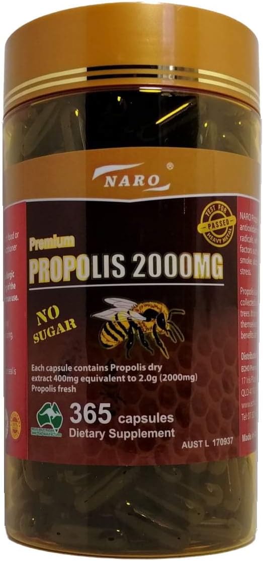 Australian Made Naro Bee Propolis Extract Capsules - Premium Eucalyptus Dark 2000mg - 365 Count