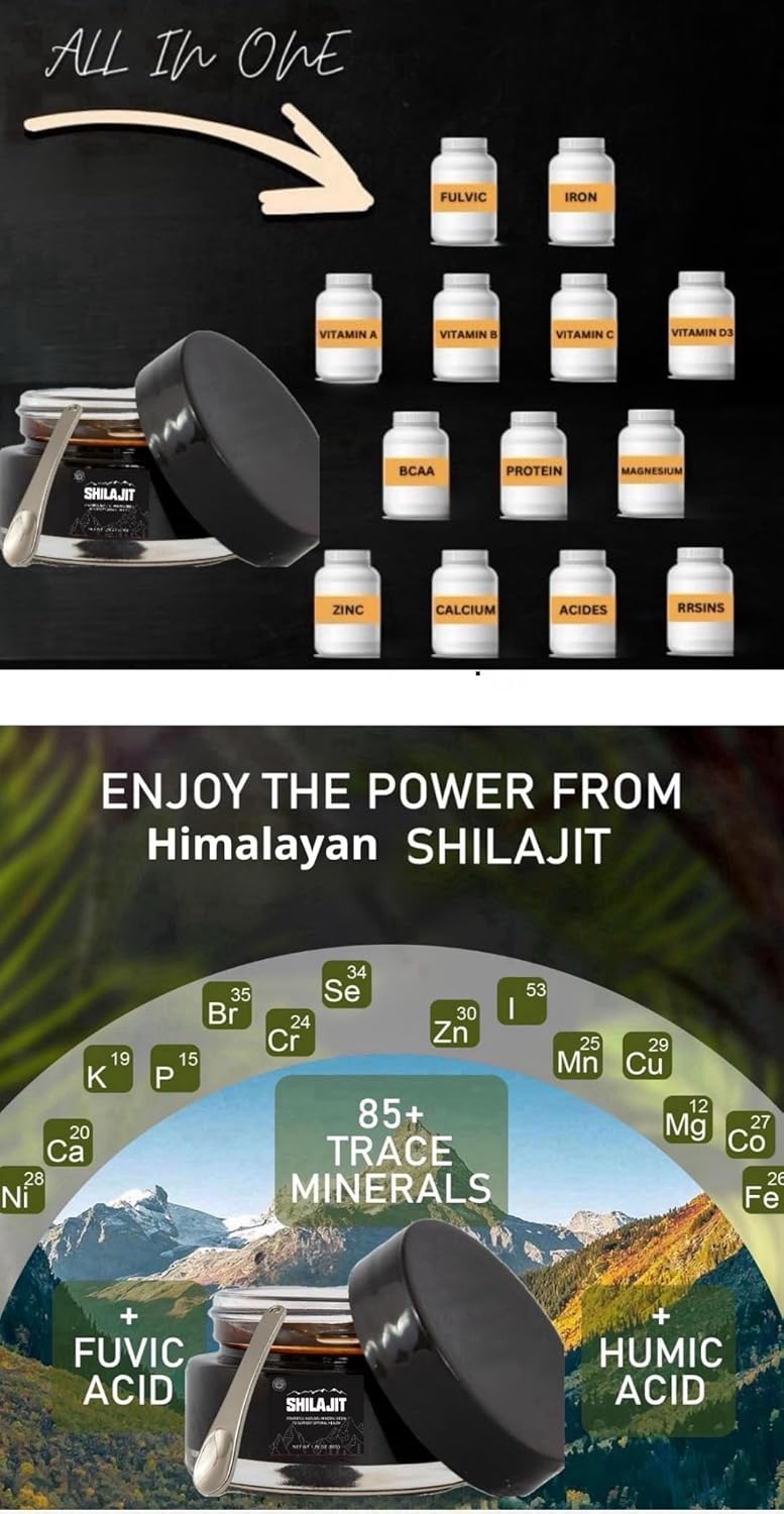 Authentic Himalayan Gold Grade Shilajit Resin Home Studio Collection | Pure Unfiltered Energy Boost | 85+ Trace Minerals | Immune Support | 50g Bottle with Spoon