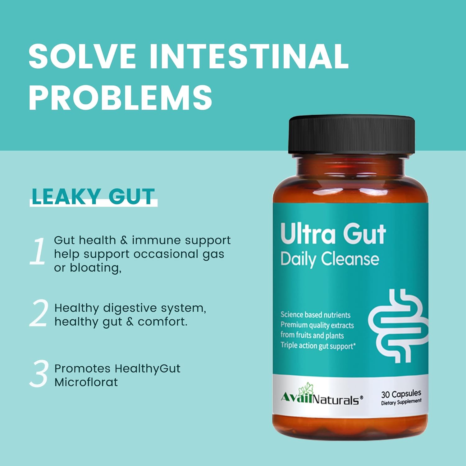 AvailNaturals Daily Cleanse with Senna Leaf Extract & Probiotics - Digestive Support Supplement for Gut & Colon - 30 Capsules