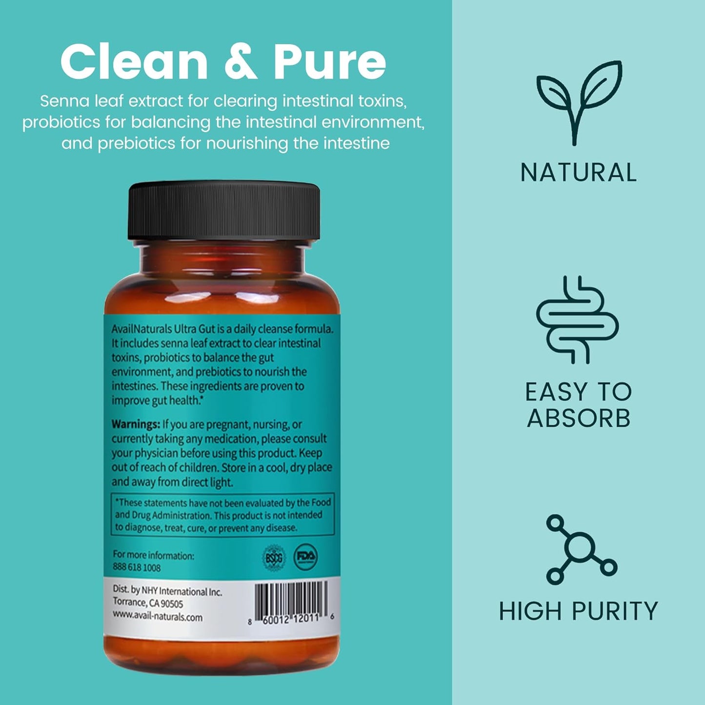 AvailNaturals Daily Cleanse with Senna Leaf Extract & Probiotics - Digestive Support Supplement for Gut & Colon - 30 Capsules