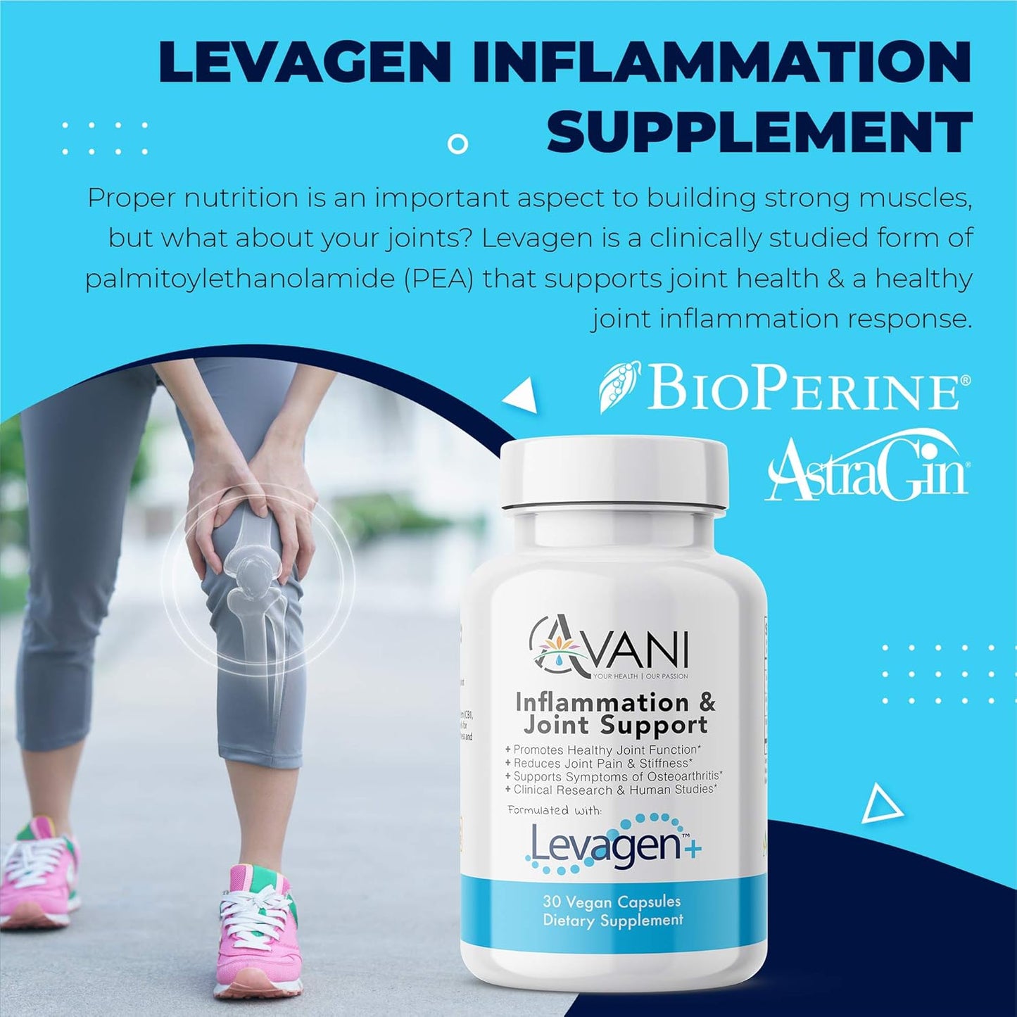 Avani Health Levagen Joint Support Supplement with Bioperine and AstraGin - Reduce Inflammation, Joint Pain, and Stiffness - Gluten Free - 30 Vegan Capsules