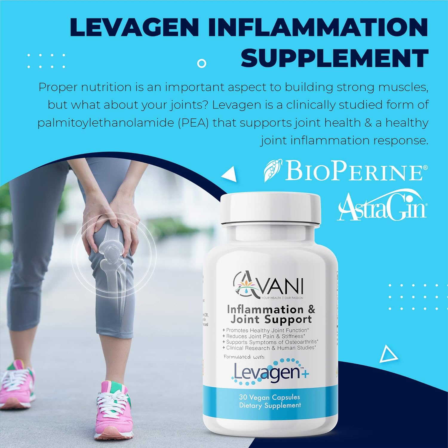 Avani Health Levagen Joint Support Supplement with Bioperine and AstraGin - Reduce Inflammation, Joint Pain, and Stiffness - Gluten Free - 30 Vegan Capsules