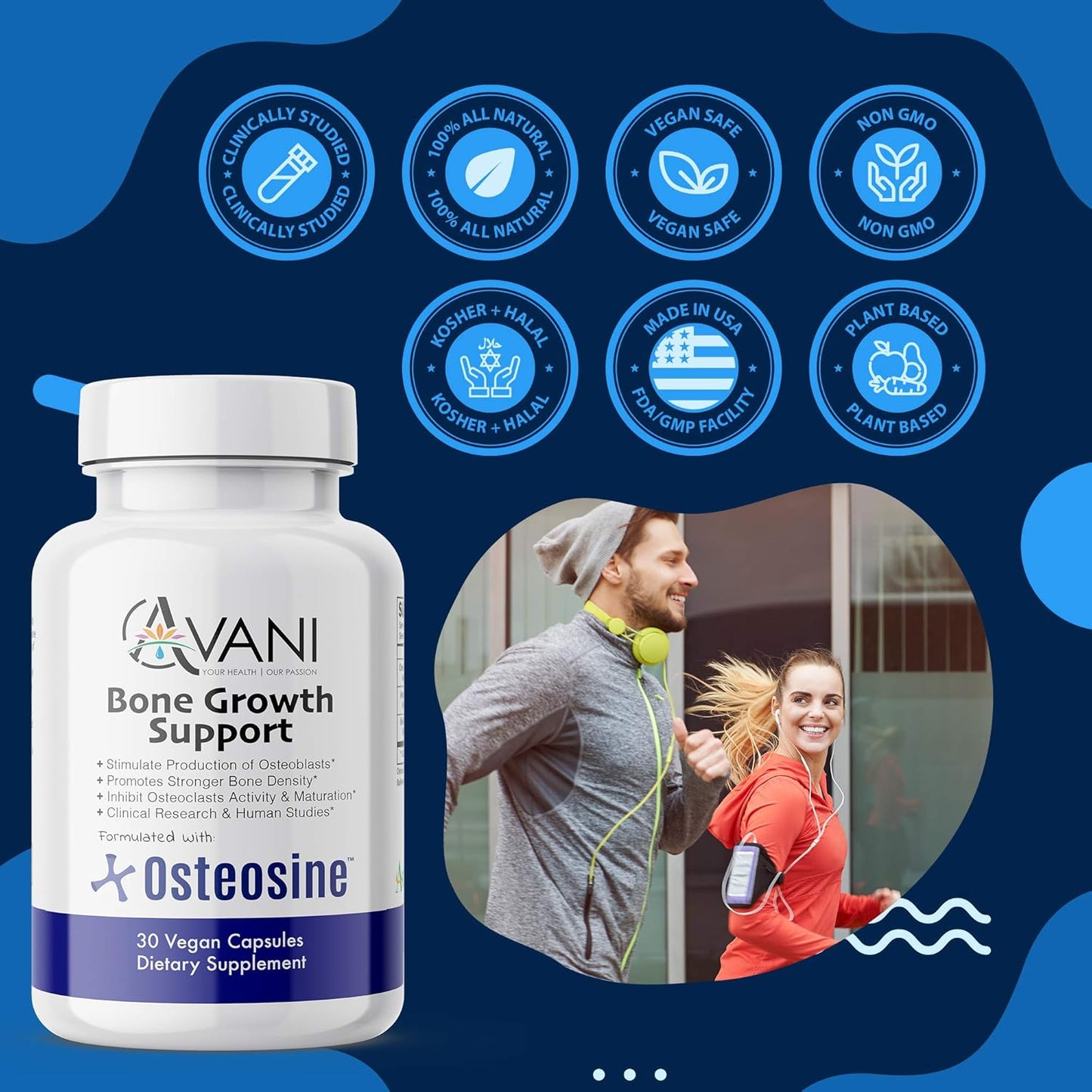 Avani Health Osteosine Bone Growth Support Supplement with BioPerine and AstraGin - Gluten Free - 30 Vegan Capsules for Stronger Bones and Increased Calcium Levels