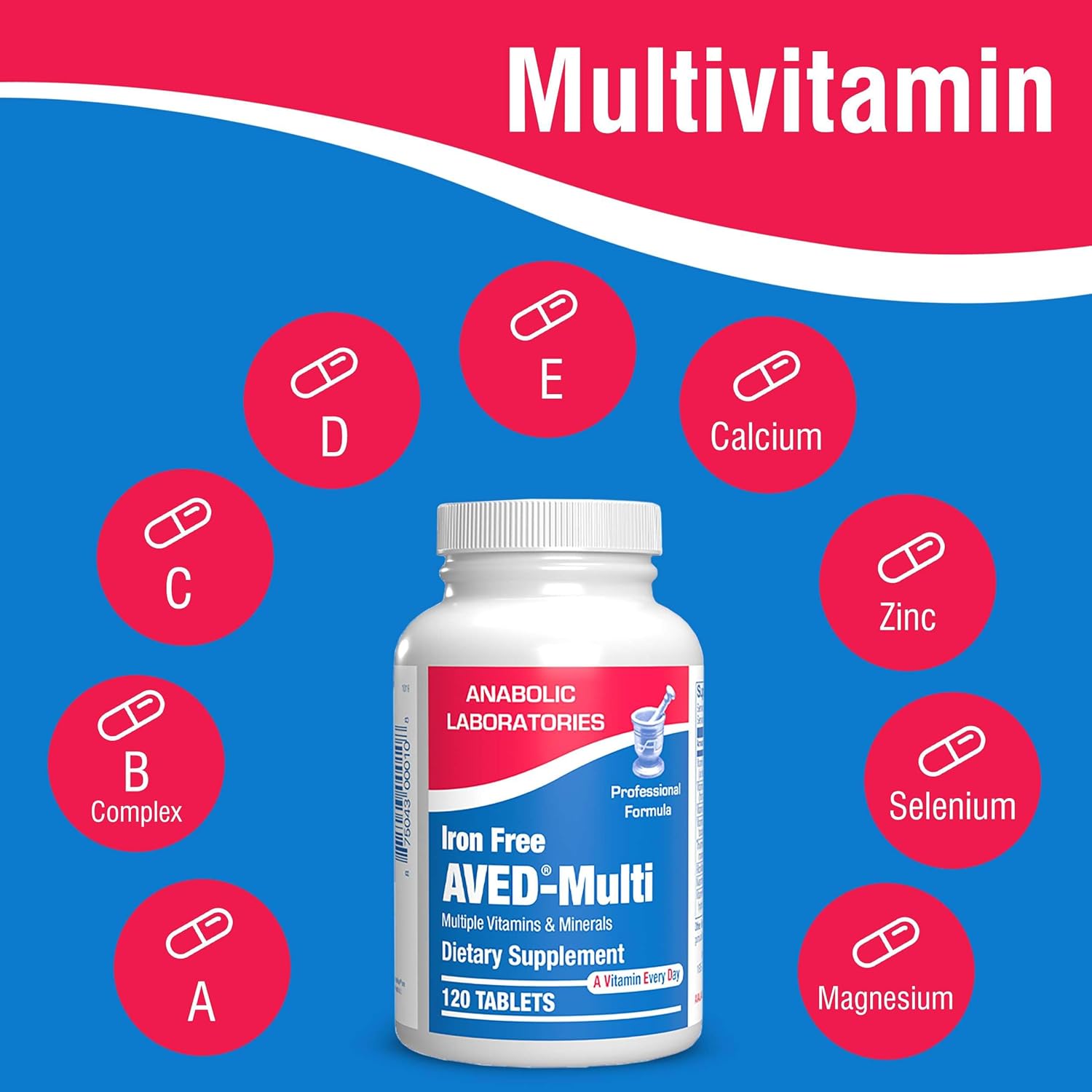 AVED Daily Multi Vitamin and Minerals Supplement - Iron-Free Multivitamin for Men and Women - 120 Tablets - Supports Overall Health and Wellness
