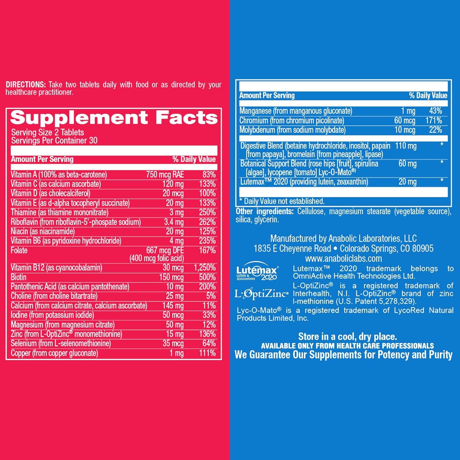 AVED Daily Multi Vitamin and Minerals Supplement - Iron-Free Multivitamin for Men and Women - 120 Tablets - Supports Overall Health and Wellness