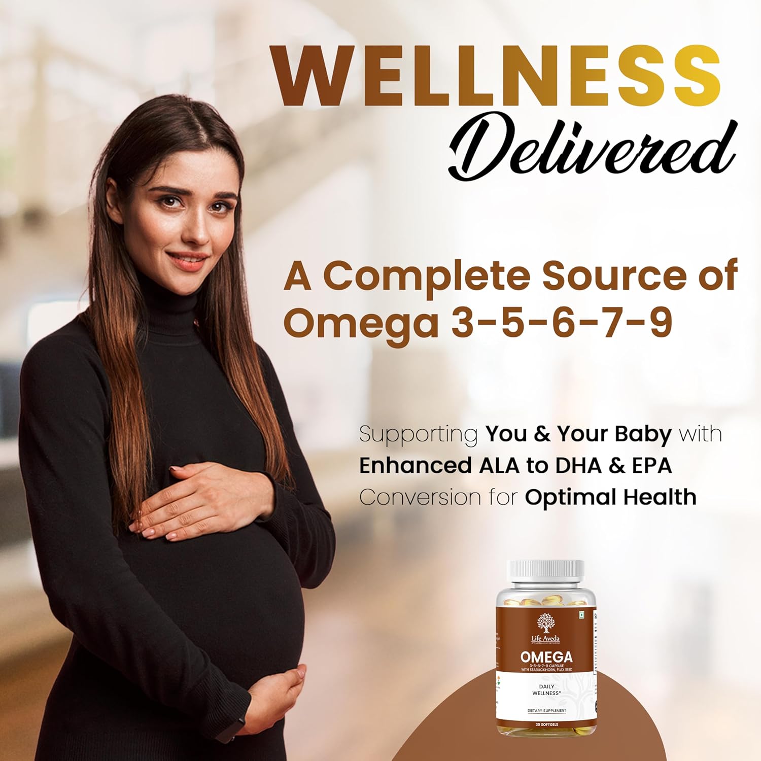 Aveda Life Omega Softgel Capsules with Seabuckthorn and Flax Seed for Heart, Hair, Skin, and Joint Health - 30 Capsules