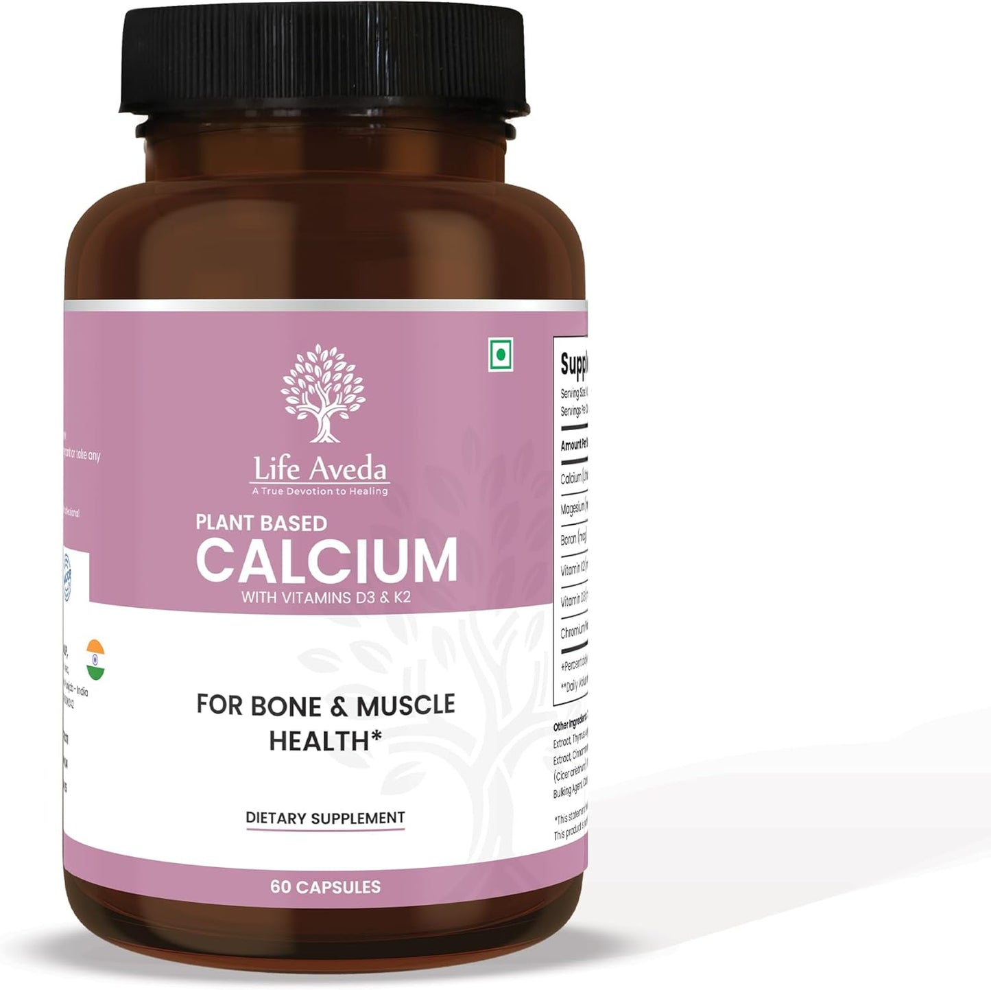 Aveda Plant-Based Calcium Supplement with Vitamin D3, K2, Magnesium | 500mg | Bone, Joint, Teeth, Muscle Support | 60 Veg Capsules | 3X Calcium Absorption | Men & Women