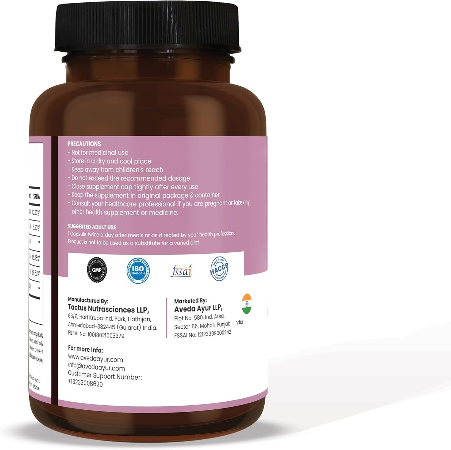 Aveda Plant-Based Calcium Supplement with Vitamin D3, K2, Magnesium | 500mg | Bone, Joint, Teeth, Muscle Support | 60 Veg Capsules | 3X Calcium Absorption | Men & Women