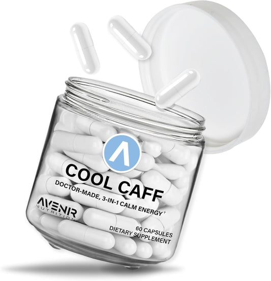 Avenir Nutrition Cool Caff Energy Supplements - Enhance Energy and Focus with L Theanine and Caffeine - Pre Workout for Women and Men - 60 Capsules