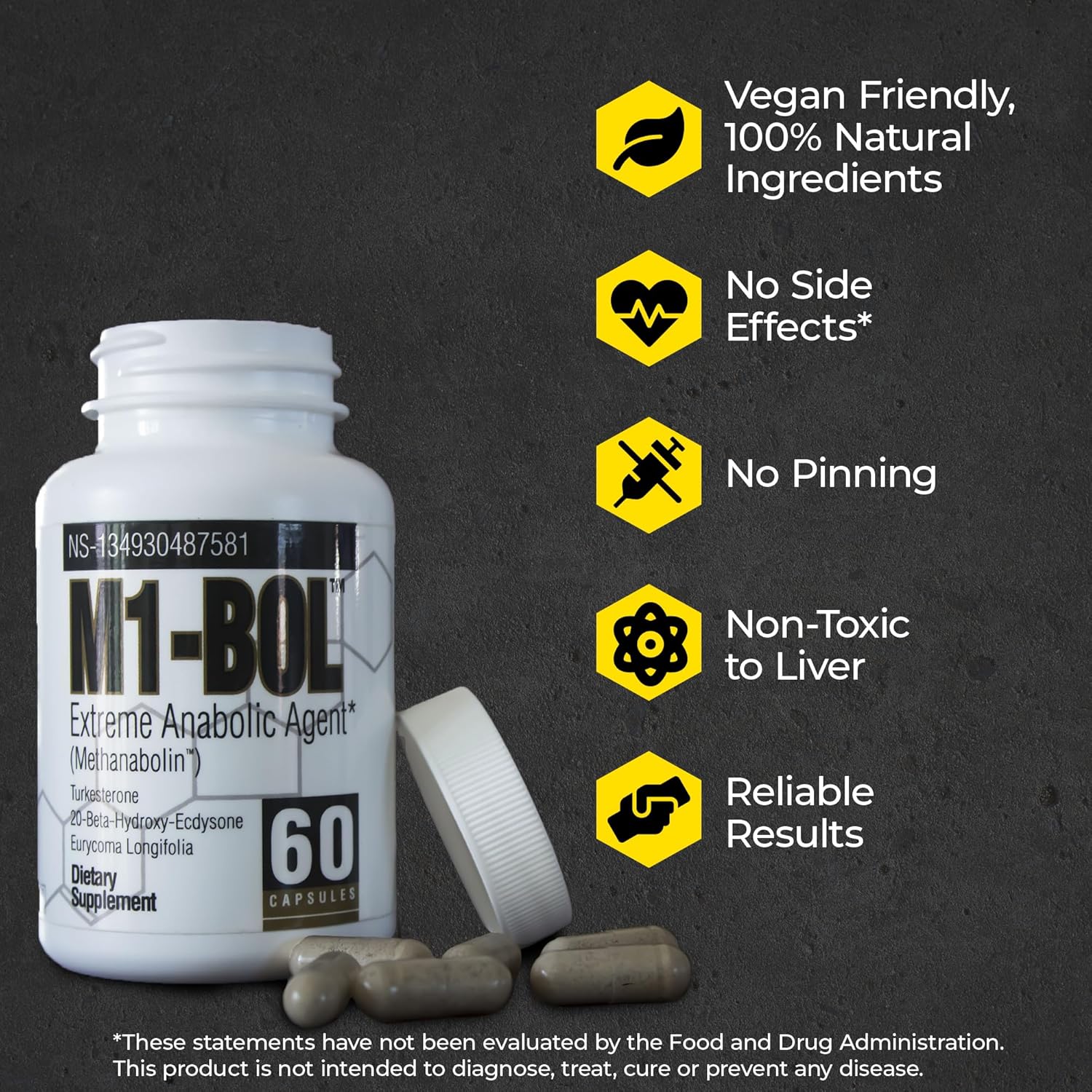 Avry Labs M1-BOL Extreme Anabolic Supplement with Turkesterone for Muscle Growth & Strength - Vegan Dietary Supplement, 60 Capsules