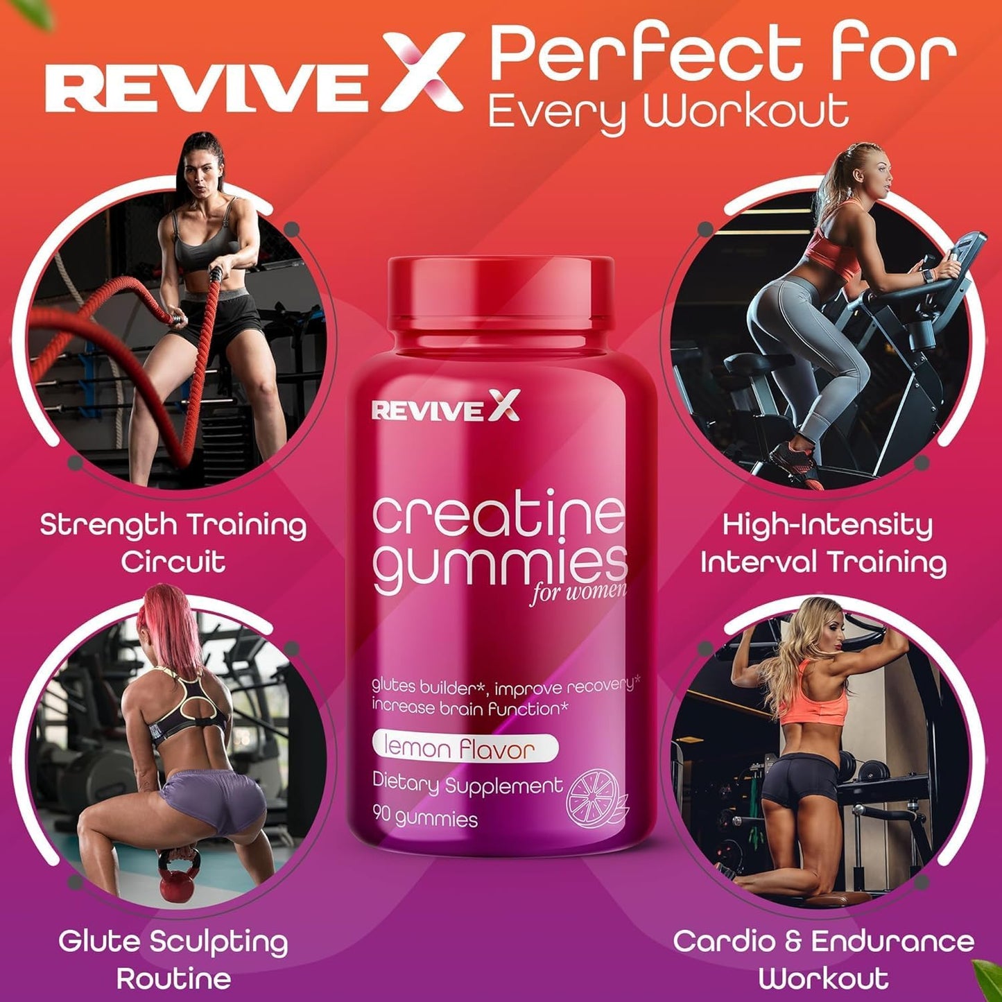 Award Winning Lemon Drop Glute Gummies with 3G Creatine - 90 Count for Women, Muscle Builder, Monohydrate - 30 Servings