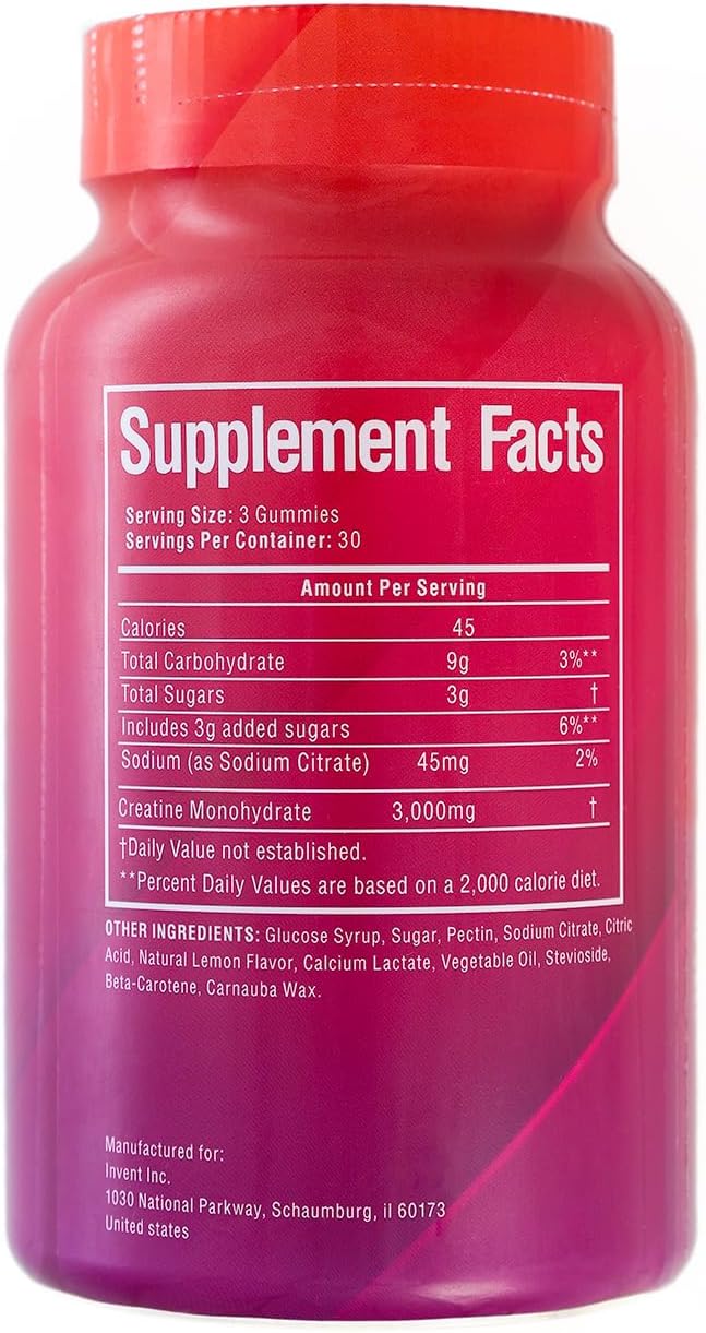 Award Winning Lemon Drop Glute Gummies with 3G Creatine - 90 Count for Women, Muscle Builder, Monohydrate - 30 Servings