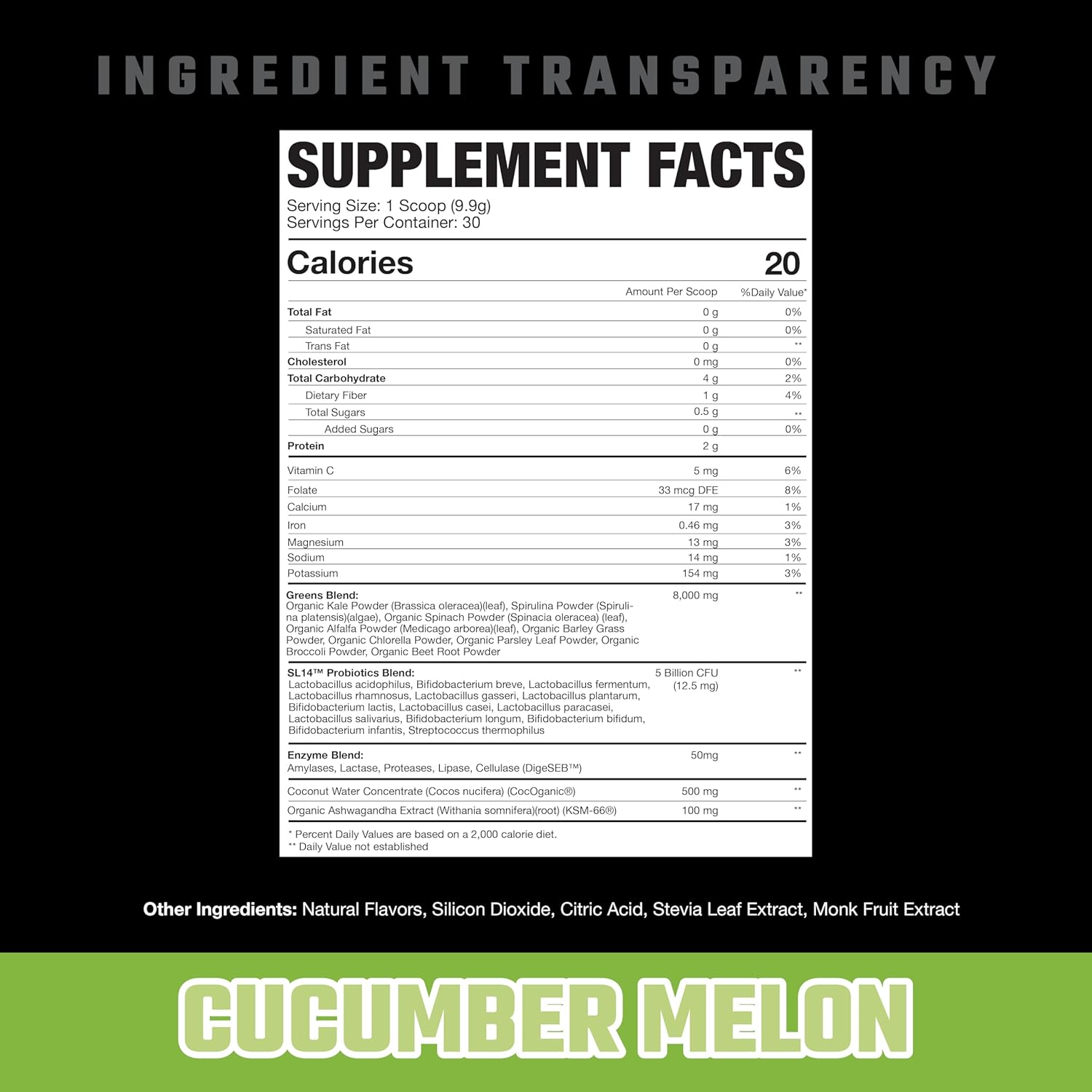 Axe & Sledge Greens+ Superfood Powder - Antioxidants, Probiotics, Enzymes, Ashwagandha, Coconut Water, 30 Servings - Cucumber Melon V2